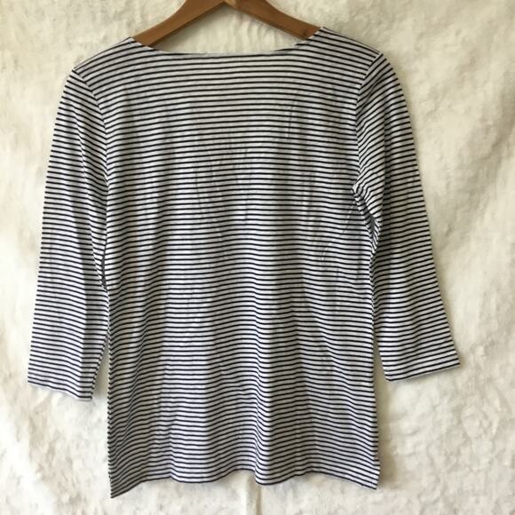 LOFT Blue Striped Floral Split Neck Tee - Picture 7 of 11